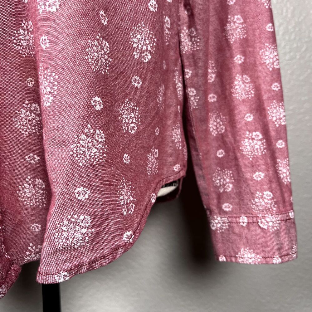 Old Navy Sz M Pink Flower Power Long Sleeve Button Down Shirt Pocket Cotton - Picture 4 of 11